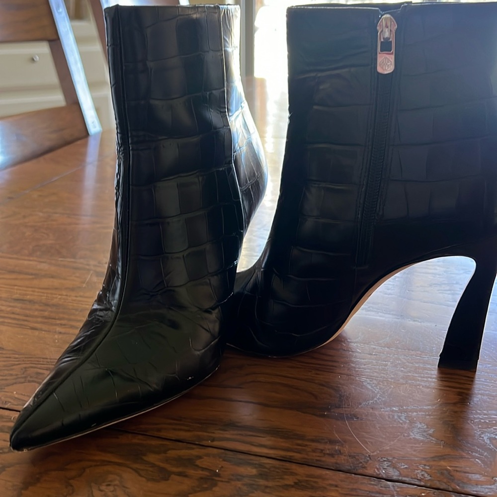 Black faux crocodile Booties